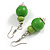 Green Painted Double Bead Wood Drop Earrings - 55mm Long - view 2