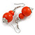 Orange Painted Double Bead Wood Drop Earrings - 55mm Long - view 2