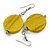 Antique Yellow Painted Wood Coin Drop Earrings - 55mm L - view 2