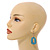 Turquoise Washed Wood O-Shape Drop Earrings - 55mm L - view 3