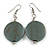Antique Grey Painted Wood Coin Drop Earrings - 55mm Long