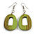 Antique Lime Green Painted Wood O-Shape Drop Earrings - 55mm L - view 3