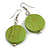 Lime Green Painted Wood Coin Drop Earrings - 55mm L - view 2