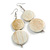 Long White Washed Double Round Wood Bead Drop Earrings - 8cm L - view 2