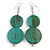 Long Antique Teal Painted Double Round Wood Bead Drop Earrings - 8cm L - view 2