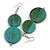Long Antique Teal Painted Double Round Wood Bead Drop Earrings - 8cm L - view 5