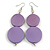 Long Lilac Purple Painted Double Round Wood Bead Drop Earrings - 8cm L - view 2