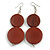 Long Brown Painted Double Round Wood Bead Drop Earrings - 8cm L - view 2