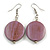 Antique Lilac Purple Painted Wood Coin Drop Earrings - 55mm L