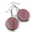 Antique Lilac Purple Painted Wood Coin Drop Earrings - 55mm L - view 2