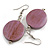 Antique Lilac Purple Painted Wood Coin Drop Earrings - 55mm L - view 3
