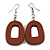 Brown Painted Wood O-Shape Drop Earrings - 55mm L - view 2