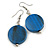 Blue Painted Wood Coin Drop Earrings - 55mm L - view 2