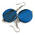 Blue Painted Wood Coin Drop Earrings - 55mm L - view 5