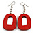 Red Painted Wood O-Shape Drop Earrings - 55mm L - view 2