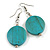 Teal Washed Wood Coin Drop Earrings - 55mm L - view 2