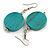 Teal Washed Wood Coin Drop Earrings - 55mm L - view 4