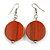 Antique Orange Painted Wood Coin Drop Earrings - 55mm L - view 2