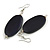 Dark Blue Wood Oval Drop Earrings - 70mm L - view 2