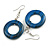 Donut Shape Blue Painted Wood Drop Earrings - 55mm Long - view 5