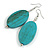 Antique Turquoise Wood Oval Drop Earrings - 70mm L - view 2