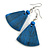 Blue Painted Wood Fan Shape Drop Earrings - 55mm L