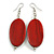 Maroon Red Painted Wood Oval Drop Earrings - 70mm L - view 2