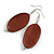 Brown Painted Wood Oval Drop Earrings - 70mm L - view 2