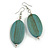 Teal Washed Wood Oval Drop Earrings - 70mm L - view 2