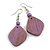 Diamond Shape Antique Lilac Purple Painted Wood Drop Earrings - 60mm L - view 2