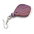Diamond Shape Antique Lilac Purple Painted Wood Drop Earrings - 60mm L - view 4