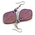 Diamond Shape Antique Lilac Purple Painted Wood Drop Earrings - 60mm L - view 5
