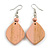 Diamond Shape Pink Washed Wood Drop Earrings - 60mm L
