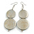 Long Metallic Silver Painted Double Round Wood Bead Drop Earrings - 8cm L - view 2