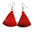 Red Painted Wood Fan Shape Drop Earrings - 55mm L - view 2