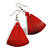 Red Painted Wood Fan Shape Drop Earrings - 55mm L - view 4