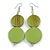 Long Lime Green Painted Double Round Wood Bead Drop Earrings - 8cm L - view 2
