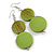 Long Lime Green Painted Double Round Wood Bead Drop Earrings - 8cm L - view 4