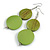 Long Lime Green Painted Double Round Wood Bead Drop Earrings - 8cm L