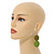 Long Lime Green Painted Double Round Wood Bead Drop Earrings - 8cm L - view 3