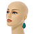 Lucky Beans Teal Painted Wooden Drop Earrings - 65mm Long - view 3