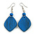 Diamond Shape Blue Painted Wood Drop Earrings - 60mm L
