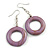 Donut Shape Lilac Purple Washed Wood Drop Earrings - 55mm Long - view 2