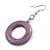 Donut Shape Lilac Purple Washed Wood Drop Earrings - 55mm Long - view 4