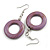 Donut Shape Lilac Purple Washed Wood Drop Earrings - 55mm Long - view 5