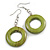 Donut Shape Lime Green Washed Wood Drop Earrings - 55mm Long - view 2