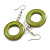 Donut Shape Lime Green Washed Wood Drop Earrings - 55mm Long - view 5