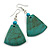 Teal Painted Wood Fan Shape Drop Earrings - 55mm L - view 4