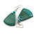 Teal Painted Wood Fan Shape Drop Earrings - 55mm L - view 2