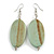 Antique Mint Washed Wood Oval Drop Earrings - 70mm L - view 2